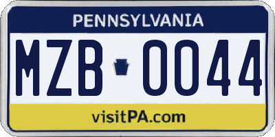 PA license plate MZB0044