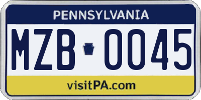 PA license plate MZB0045