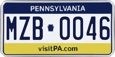 PA license plate MZB0046