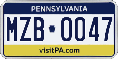 PA license plate MZB0047