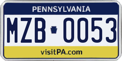PA license plate MZB0053