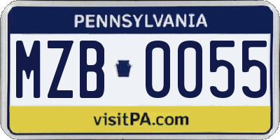 PA license plate MZB0055