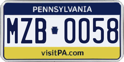 PA license plate MZB0058