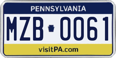 PA license plate MZB0061