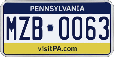 PA license plate MZB0063