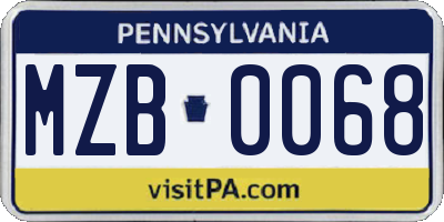 PA license plate MZB0068