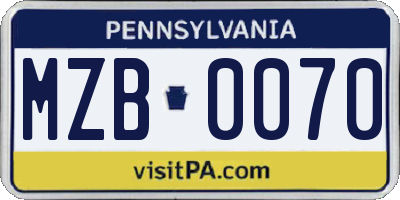 PA license plate MZB0070