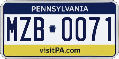 PA license plate MZB0071