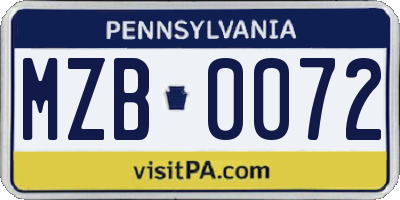 PA license plate MZB0072