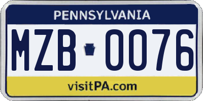 PA license plate MZB0076