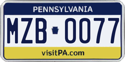 PA license plate MZB0077