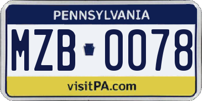 PA license plate MZB0078