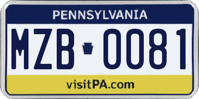 PA license plate MZB0081