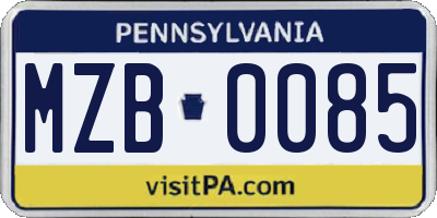 PA license plate MZB0085