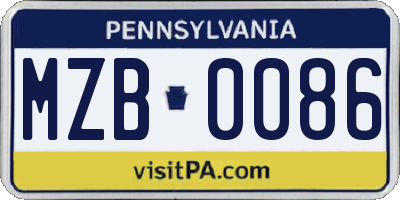 PA license plate MZB0086