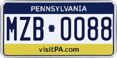 PA license plate MZB0088