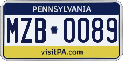 PA license plate MZB0089