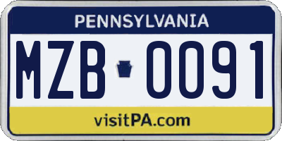 PA license plate MZB0091