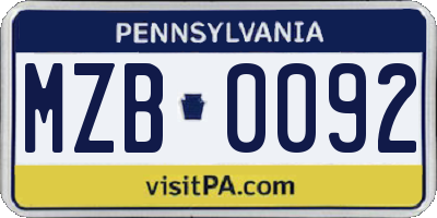 PA license plate MZB0092