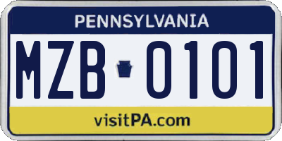 PA license plate MZB0101