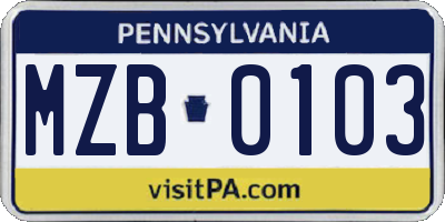 PA license plate MZB0103