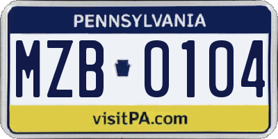 PA license plate MZB0104