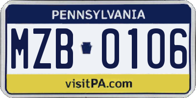 PA license plate MZB0106