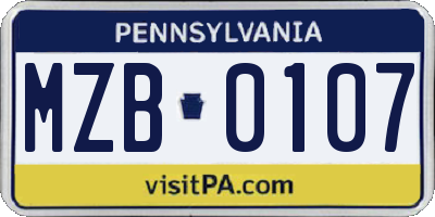 PA license plate MZB0107