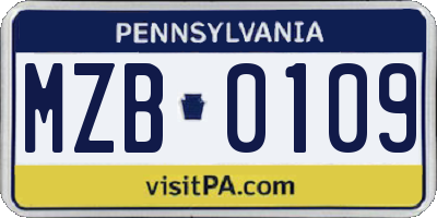 PA license plate MZB0109