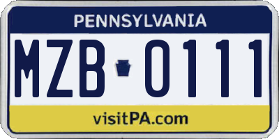 PA license plate MZB0111