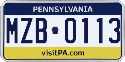 PA license plate MZB0113