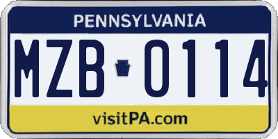 PA license plate MZB0114
