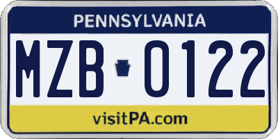 PA license plate MZB0122