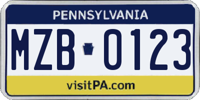 PA license plate MZB0123
