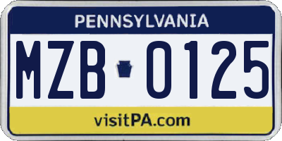 PA license plate MZB0125