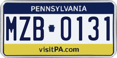 PA license plate MZB0131