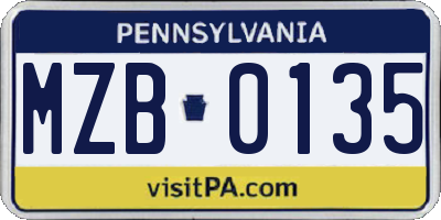 PA license plate MZB0135