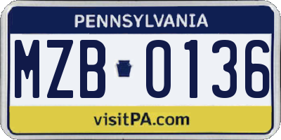 PA license plate MZB0136