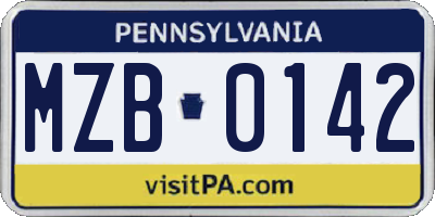 PA license plate MZB0142
