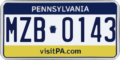 PA license plate MZB0143