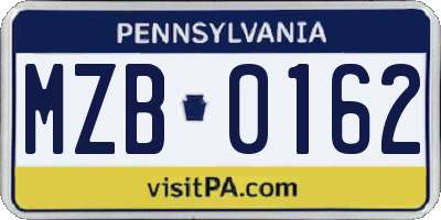 PA license plate MZB0162