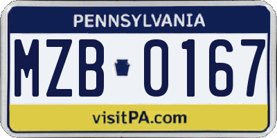 PA license plate MZB0167