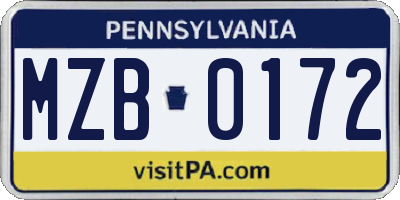 PA license plate MZB0172