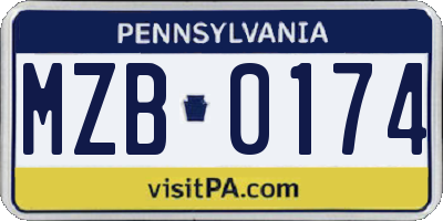 PA license plate MZB0174