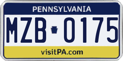 PA license plate MZB0175