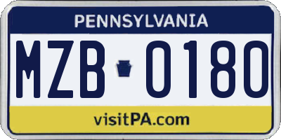 PA license plate MZB0180