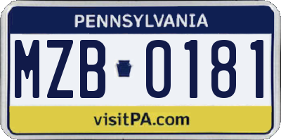 PA license plate MZB0181