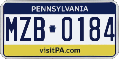 PA license plate MZB0184