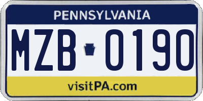 PA license plate MZB0190