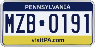 PA license plate MZB0191